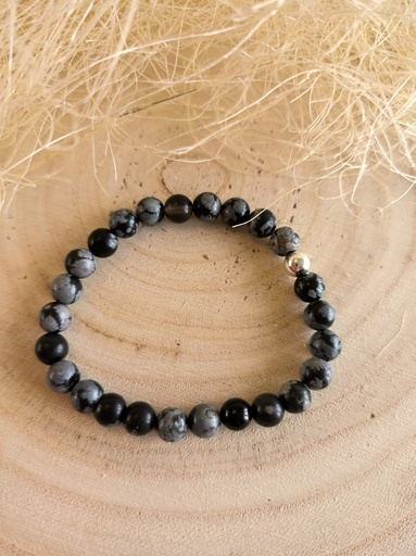 Bracelet obsidienne flocon de neiges 6mm